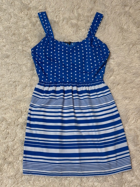 BeBop Dresses & Skirts - NWOT Women’s medium Bebop Blue Polka Dot & Stripe Dress